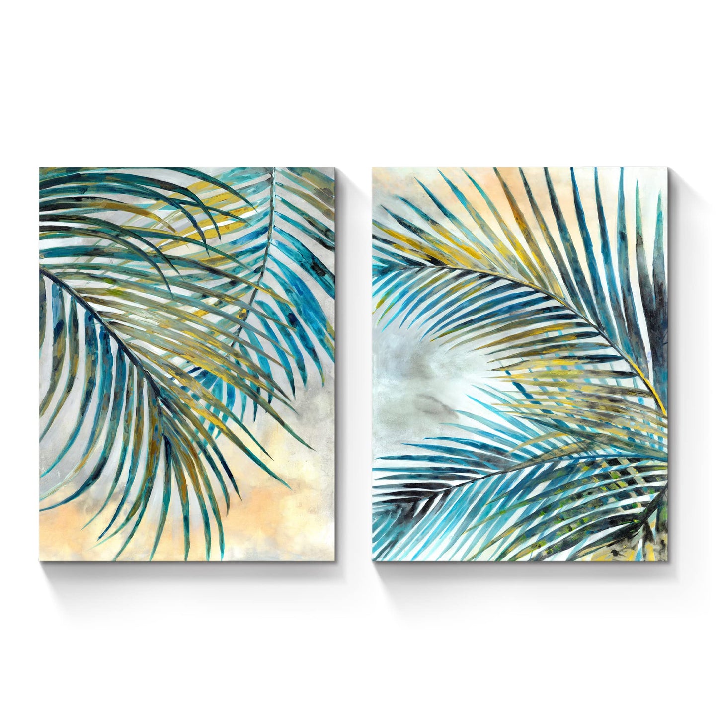 Tropical Leaves Pictures Wall Art: Abstract Palm Tree Prints Leaf Canvas Artwork Fern Botanical Watercolor Painting for Modern Living Room Bathroom Bedroom Ready to Hang