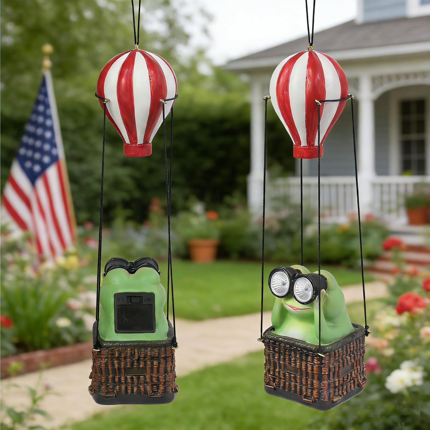 YOUERDA Solar Hot Air Balloon Frog Hanging Garden Statue with Lantern, Cute and Funny Figurine Solar Light Garden Outdoor Waterproof Decoration, Beautifully Crafted Birthday Gifts for Mom or Dad