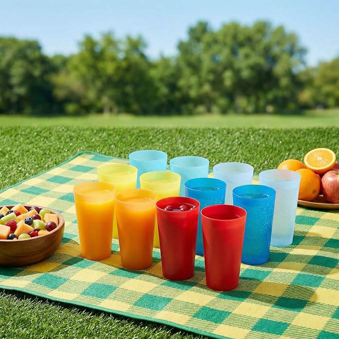 AOYITE Large Plastic Cups Reusable - 32 oz Water Tumblers Unbreakable Drinking Glasses set of 12 - BPA Free Dishwasher Safe Big Plastic Cups for Kids Kitchen Camping Party Outdoor