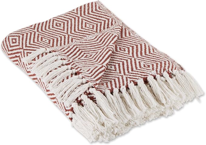 DII Diamond Throw Collection Woven Cotton, 50x60, Cinnamon