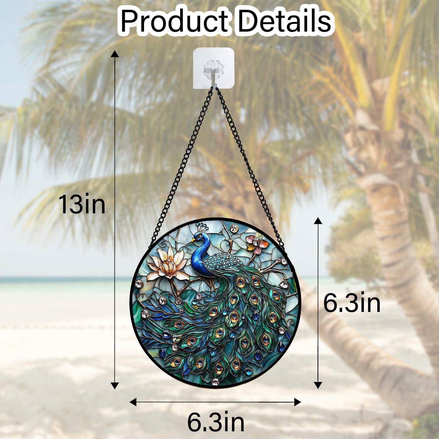 DASTOLL Stained Glass Window Hanging, Blue Peacock Decoration Suncatcher for Door Garden Home Flower Bird Sun Catchers Christmas Mother's Day Birthday Gifts for Women Men Mom Nana Friend 6.3 in