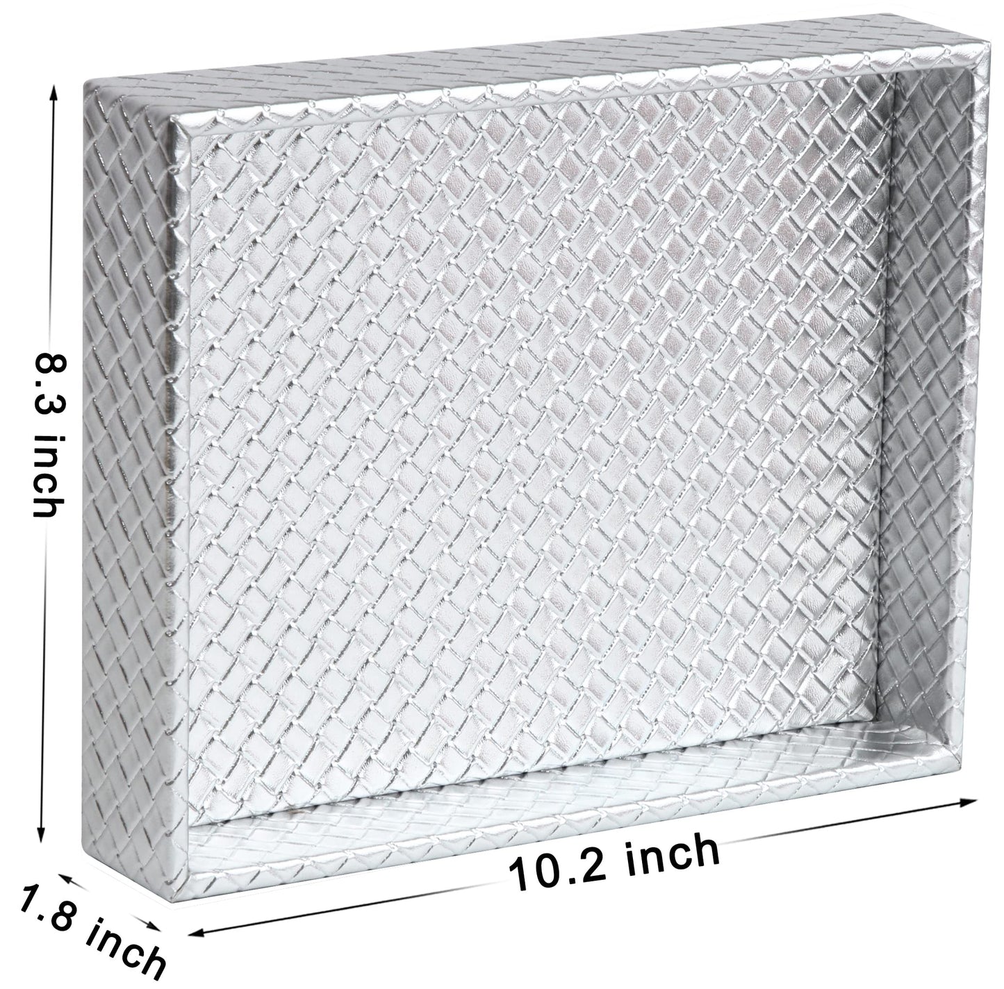 Gurfuy Rectangular Faux Leather Small Serving Tray 10" x 8" Modern Elegant Decorative Tray for Coffee Table Jewelry Perfume Organizer Living Dining Room Coffee Table Bathroom Office (Silver)
