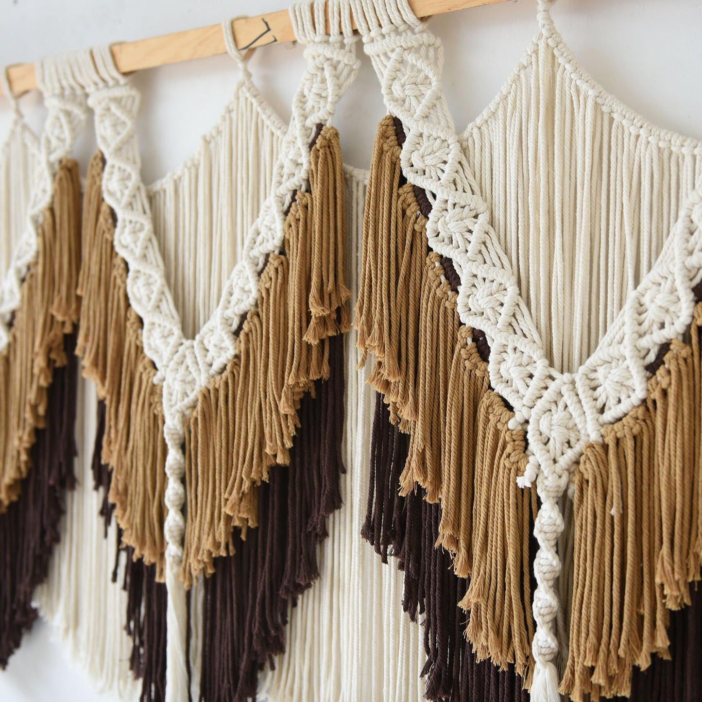 Macrame Wall Hanging Boho Wall Hanging Brown Dorm Wall Decor Craftsmanship Handmade Tassel Knotting Boho Fiber Art Home Room Decor 47" W x 25" L