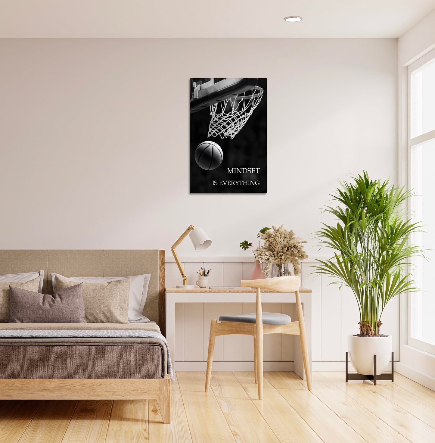 SKASNFAI Mindset is Everything Canvas Wall Art Basketball Poster Room Decor Inspirational Motivational Quotes Print Picture Framed for Boys Room Sports Themed Office Decor (12L x 16W)