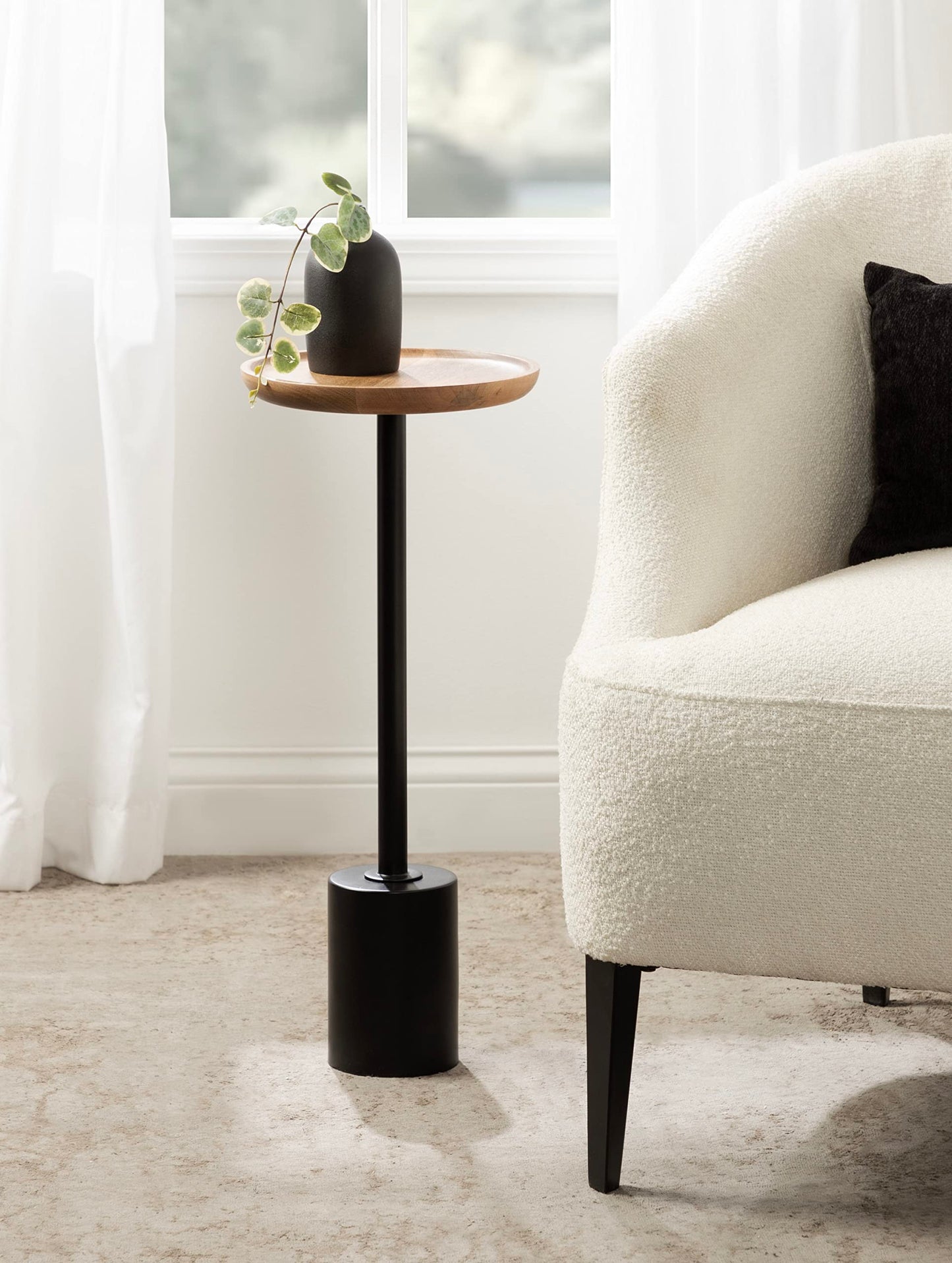 Kate and Laurel Xyler Round Wood and Metal Drink Table, 10 x 10 x 24, Natural Brown Wood and Black, Transitional Plant Pedestal Table for Storage and Display