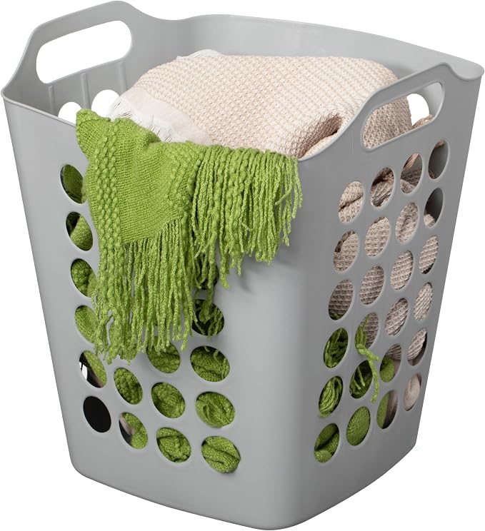 Flexible Plastic Laundry Basket - Square Storage Hamper with Side Handles for Easy Carrying - Versatile Organizer for Laundry, and Household Storage, Gray 50 Litter