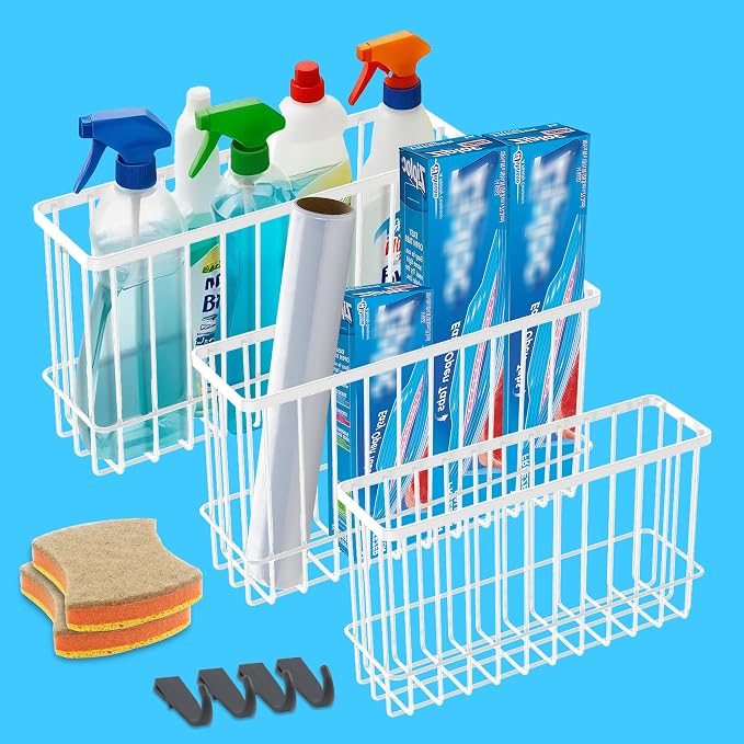 Cabinet Door Organizer 3Pcs, Foil and Plastic Wrap Organizer with 2 Sponges, Cabinet Door Storage with 3 Caddy Adhesive, for Aluminum Foil, Plastic Wrap, Wool Dryer Balls, White,(Small, Medium, Large)
