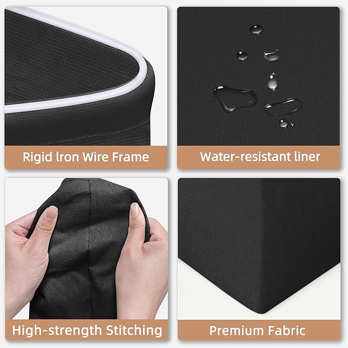 STORAGE MANIAC 3-Pack Large Laundry Hamper, 80L (21.1 Gal) Collapsible Laundry Basket with Bamboo Handles, Freestanding Waterproof Clothes Hamper for Laundry Room, Bedroom, Dorm, Towels, Black