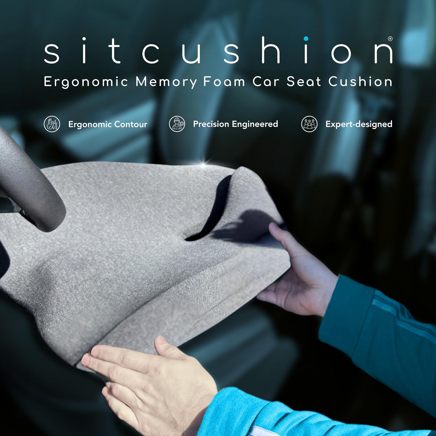 SitCushion Car Seat Cushion for Long Driving – X Large Memory Foam Seat Cushion for Sciatica & Tailbone Pain Relief, Orthopedic Coccyx Cushion with Non-Slip Bottom, Back Pillow for Car, Truck (Black)