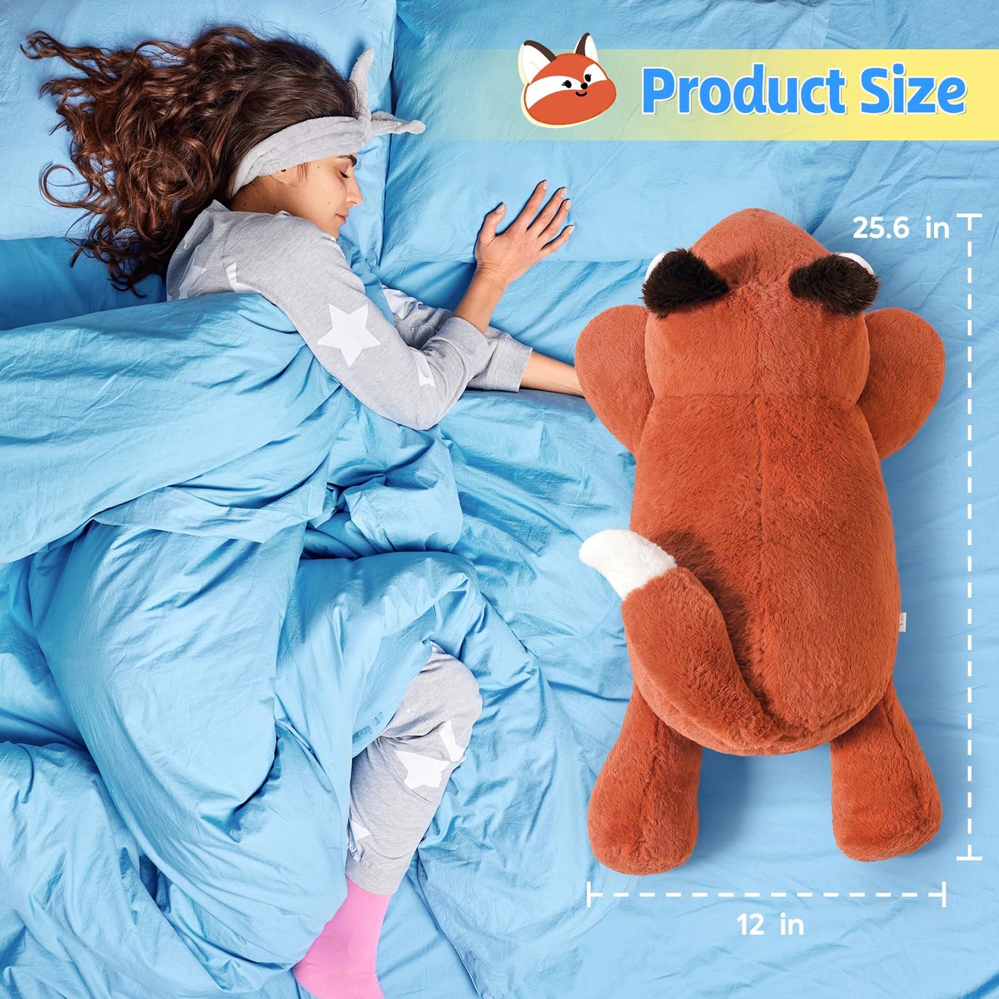 PEACH CAT 25.6 inch 5 lbs Fox Weighted Stuffed Animals Large Weighted Plush Soft Plushies Toys Body Pillow Gifts for Kids Adults