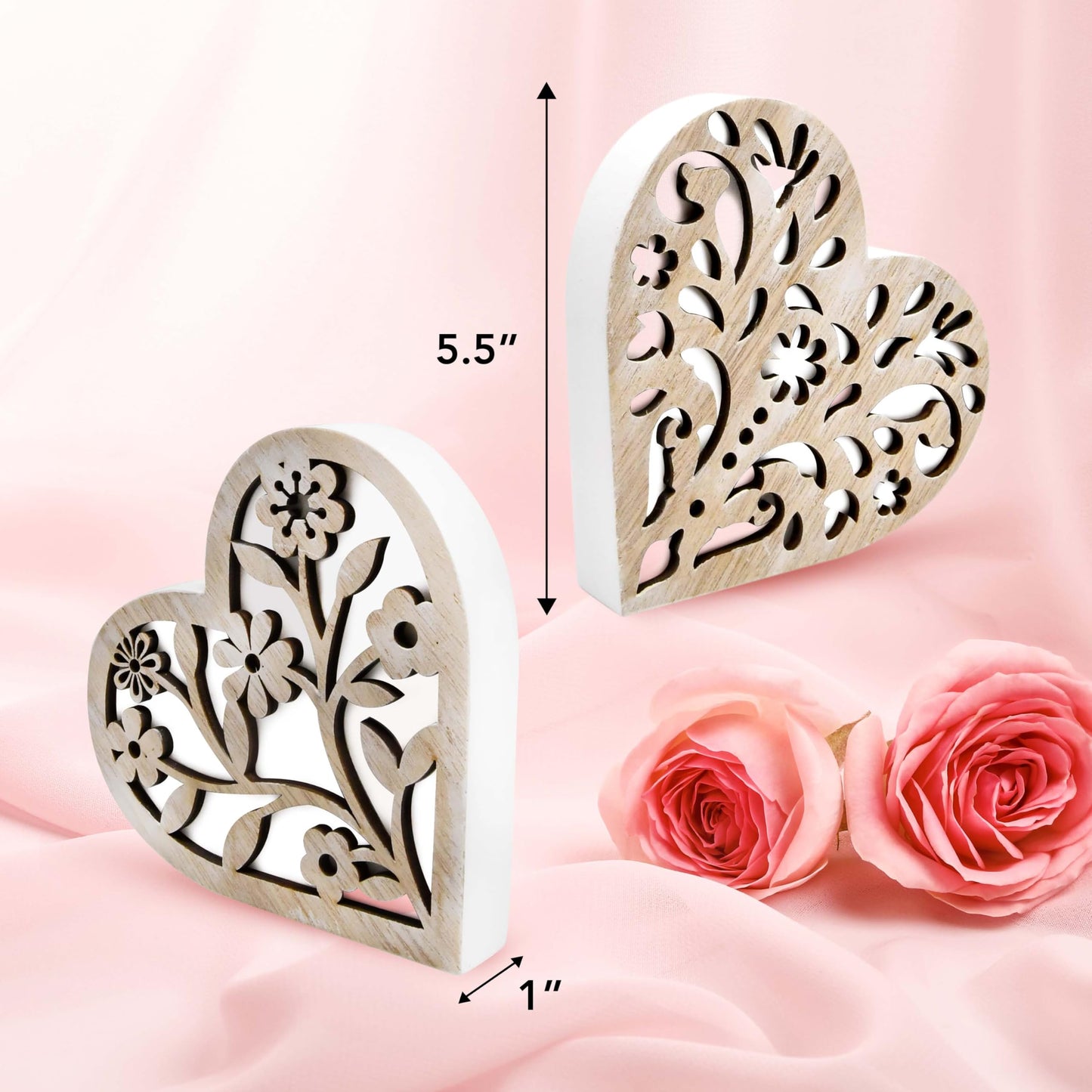 Gift Boutique Valentines Day Wooden Heart Blocks Set of 2 Rustic Carved Wood Hearts Love Sign Centerpiece Home Tiered Tray Table Decor Couple Gifts