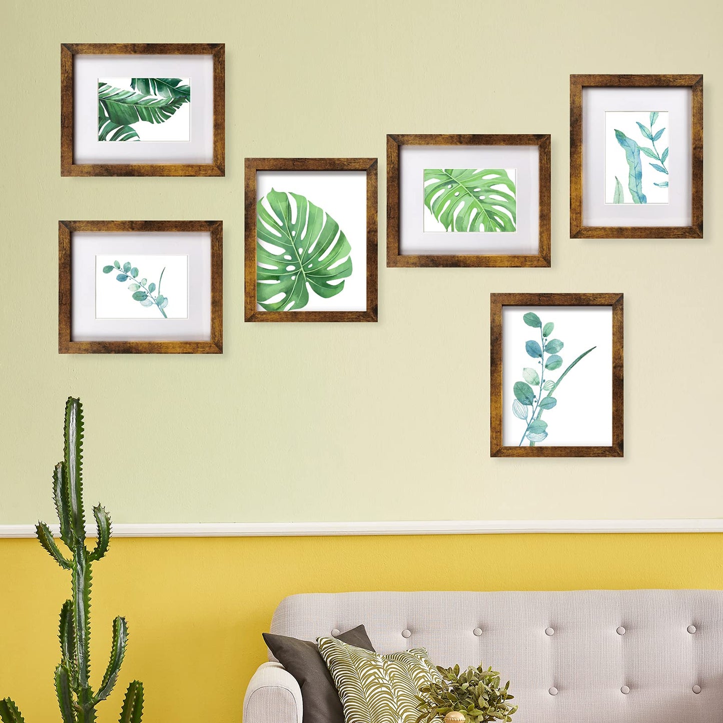 SESEAT 8x10 Picture Frame Brown Set of 6, Display Pictures 5x7 With mat or 8x10 Without Mat