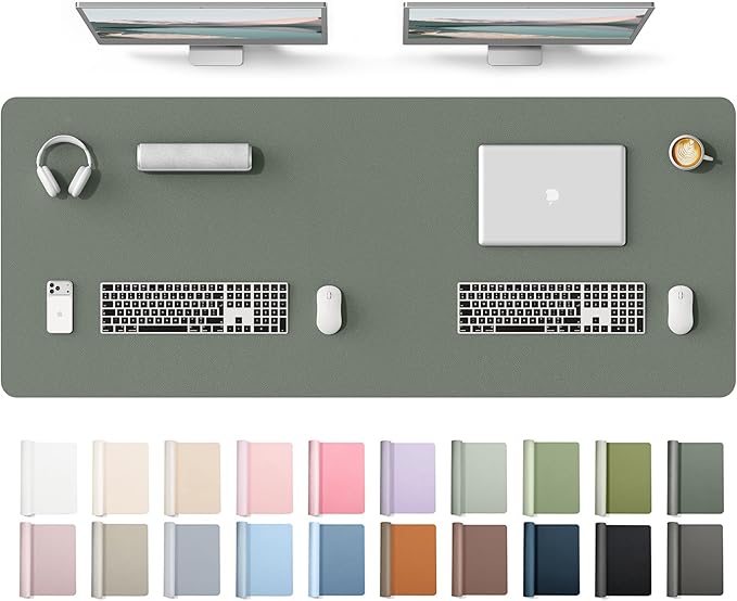 YSAGi Leather Desk Protector, Office Mat, Large Mouse Mat, Non-Slip PU Leather Blotter, Laptop Desk Mat, Waterproof Writing Pad for Office and Home(Dark Green, 63" x 24")