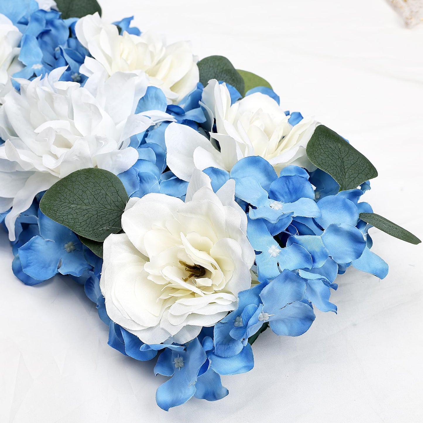 DIYDOFUN Wedding Arch Decorations, 18 inch Pack of 6 Artificial Flower Table Centerpieces Floral Arrangement for Wall Backdrop Party Bridal Shower Event Decor - White & Blue