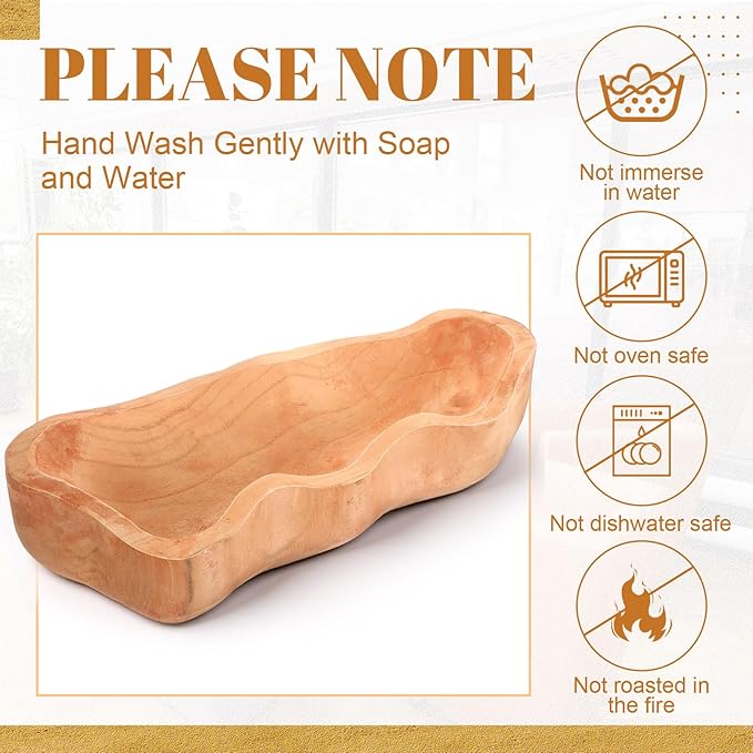 Nuogo 16 Inch Wavy Live Edge Dough Bowl Large Size Wood Rustic Dough Bowl Decorative for DIY Farmhouse Home Supplies Kitchen Decoration, Khaki