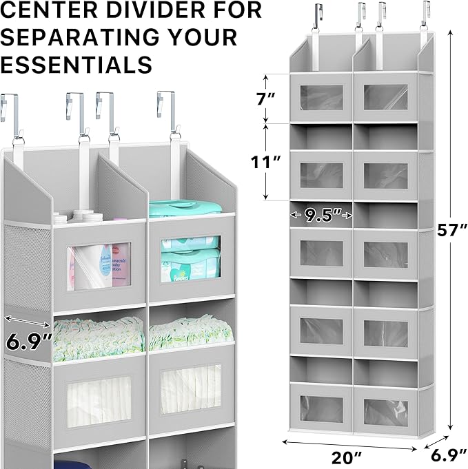 Simple Houseware Extra Large Heavy Duty Over the Door Organizer with 10 Clear Window Pockets, 80 lbs Capacity for Pantry, Closet, Bathroom, Gray