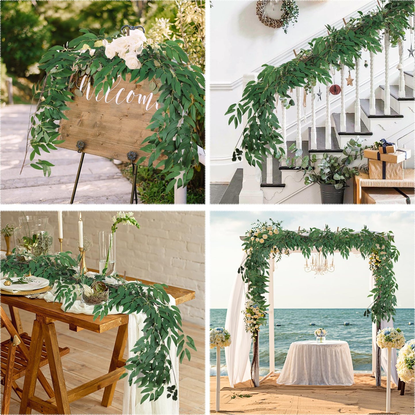 RECUTMS Artificial Willow Leaves Vine Twigs 2Pcs 5.7Ft Fake Hanging Ivy Plants Silk Green Leaf Rattan Garland Greenery Decor for Indoor Outdoor Home Wedding Arch Jungle Beach Birthday Party Garden