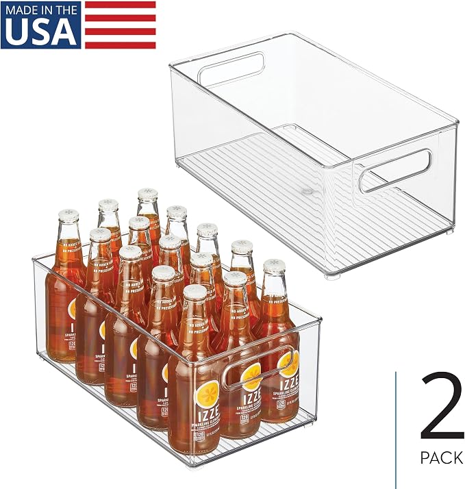 iDesign Stackable Fridge Bin - Kitchen Storage Bin for Pantry, Cabinets, or Fridge, Set of 2, Clear