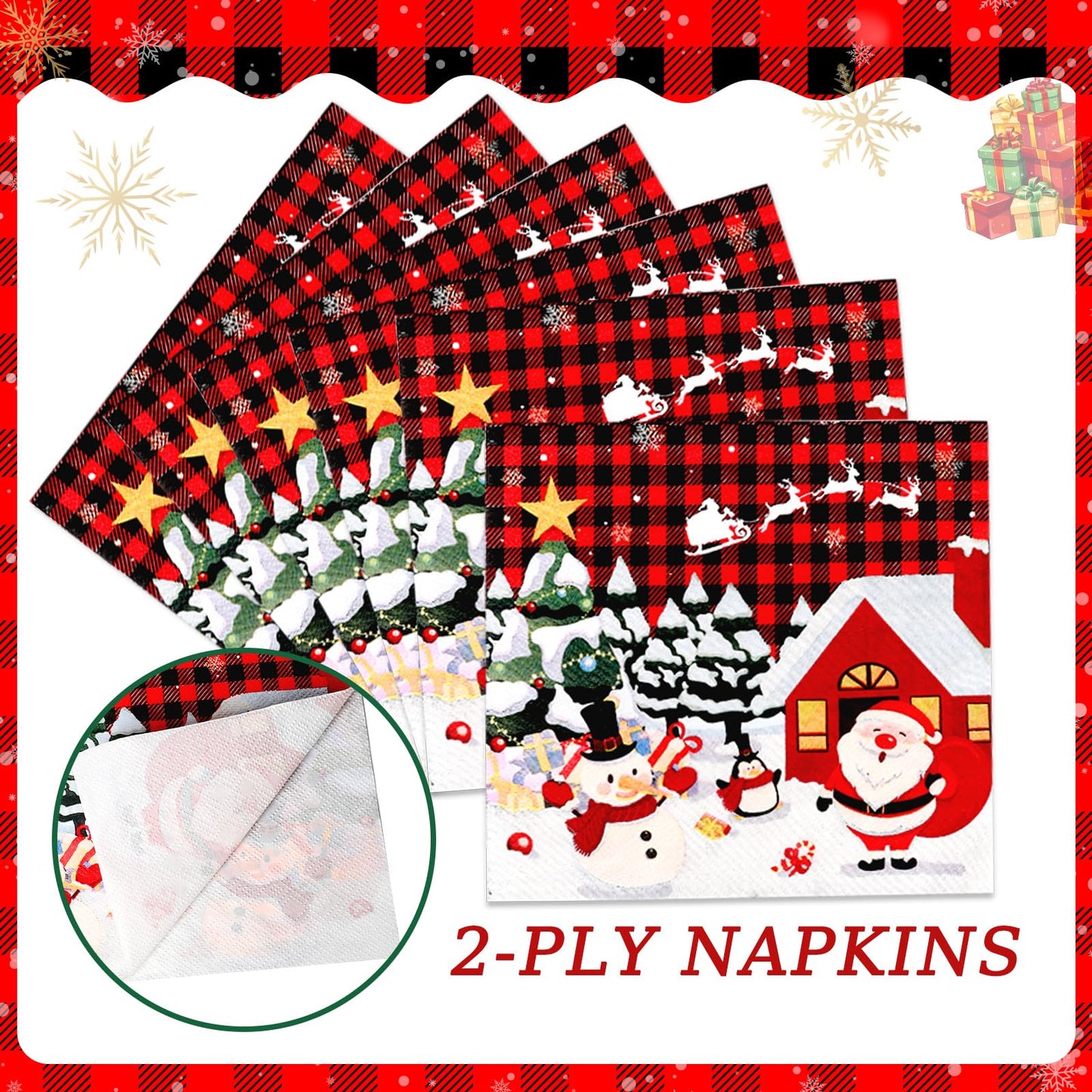 175 Pcs Christmas Paper Plates and Napkins Sets Santa Claus,Snowman,Reindeer Disposable Dinner Tableware Set With 7" Plate, 9" Plates, Napkins,Cups & Knife & Fork &Spoon Party Supplies Serve 25 Guests