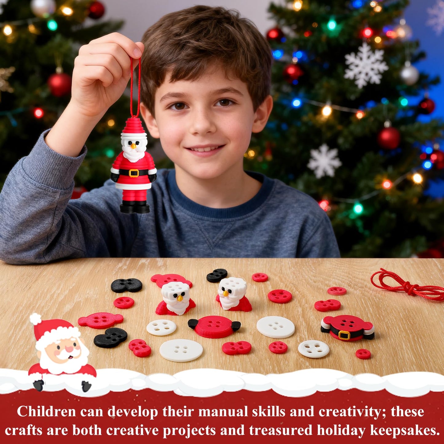 Button Christmas Tree Ornament Kits, DIY Christmas Button Ornament Making Set,Fun Christmas Buttons Crafts Making Set,Tree Hanging Decorations(2PCS-B)