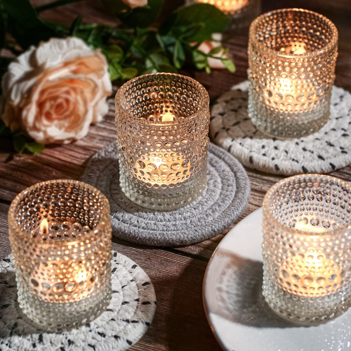 12 Pack Clear Votive Candle Holders Tea Light Candle Holders Bulk Tealight Glass Candle Holder for Table Weddings Party