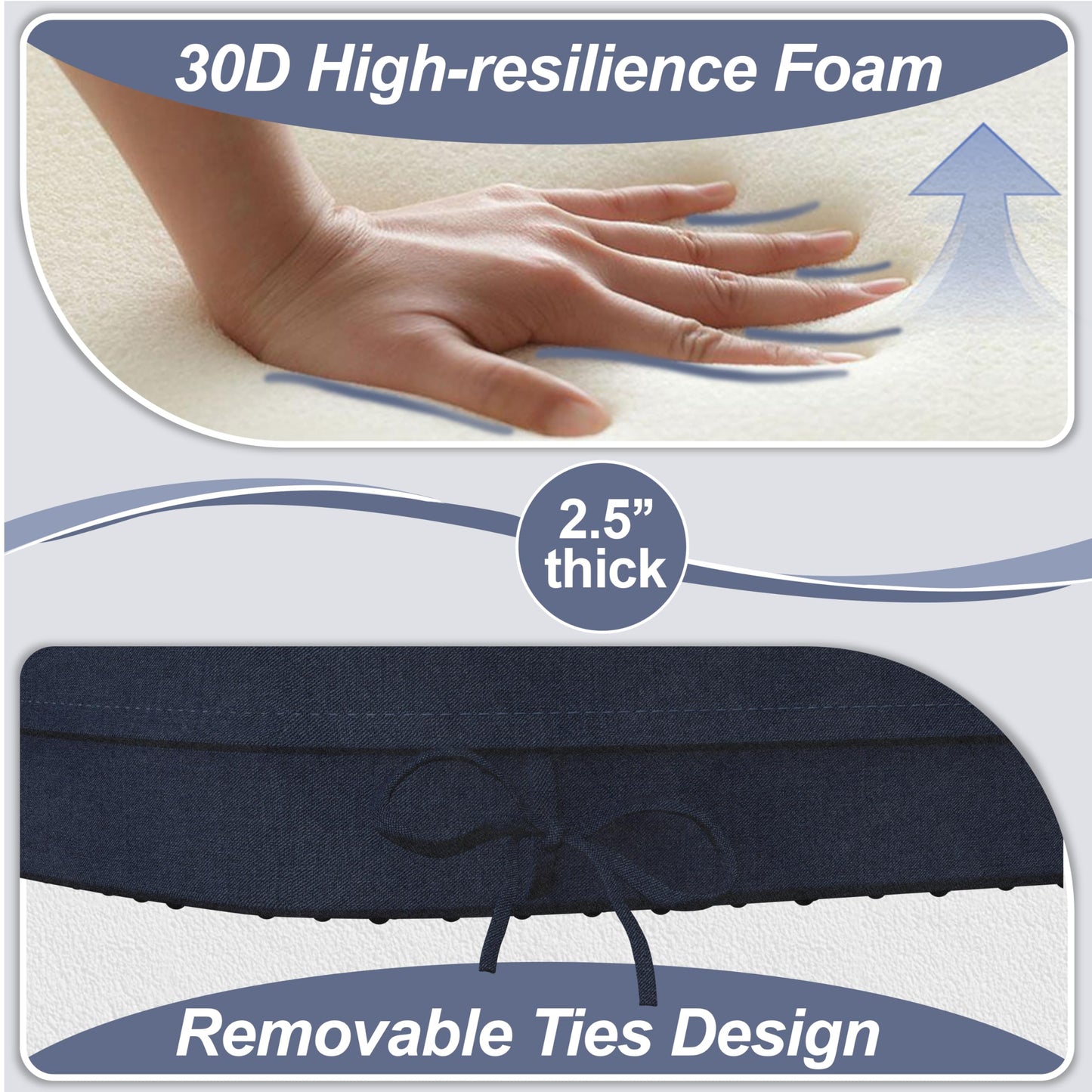 Iristykilin 17'' x 16'' x 2.5"Thick Chair Cushions for Dining Chairs, 4 Pack WaterProof Easy Clean Kitchen Chair Pads with Ties and Non-Slip Backing - 30D High Elastic Foam Soft Kitchen Chair Cushions