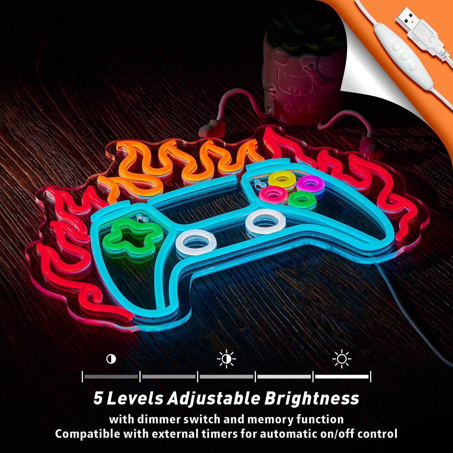 Gamer Neon Sign, Gamepad LED Sign, Flaming Game Controller LED Light for Gamer Room Decor, Neon Gaming Signs for Wall Decor Gifts for Teens Boys Kids