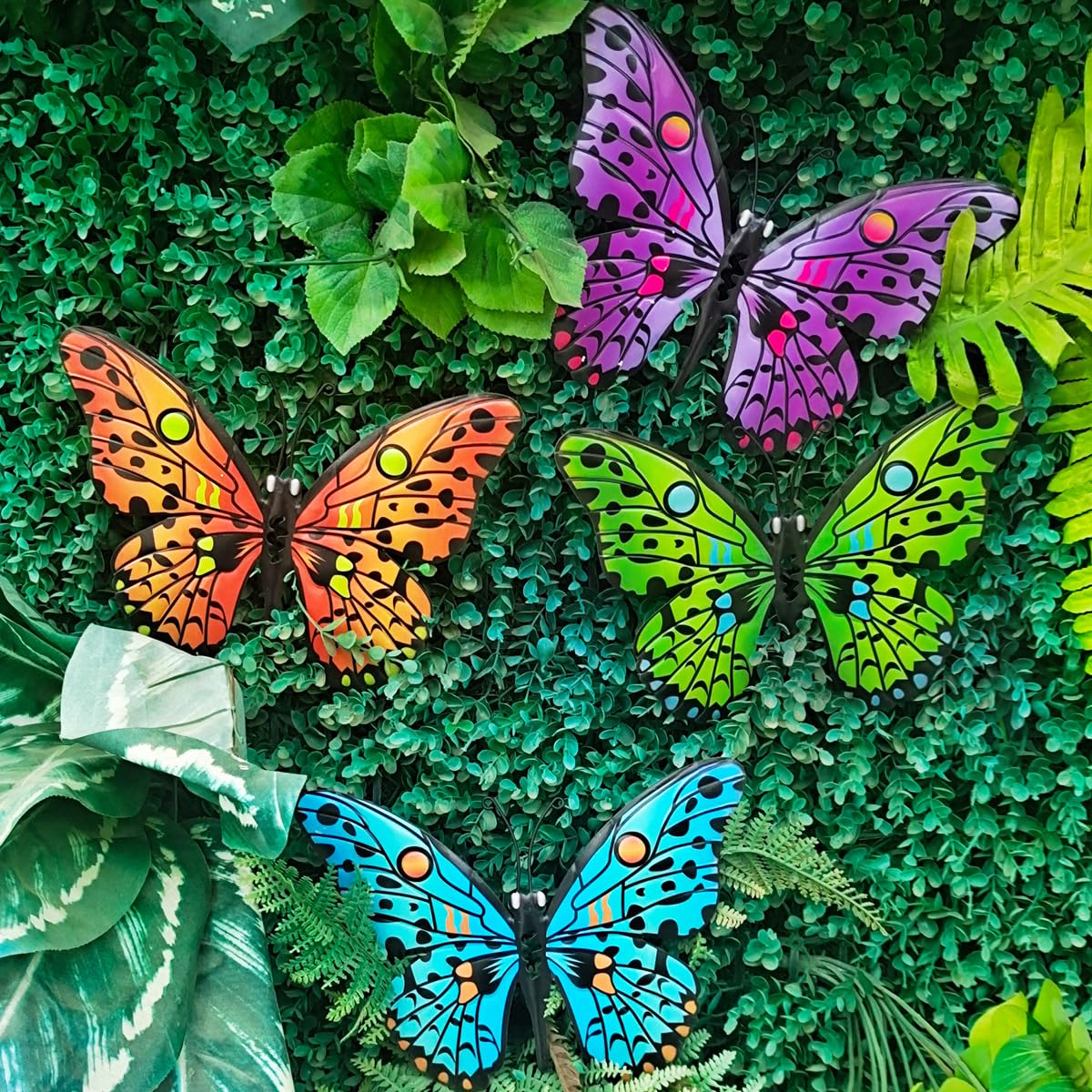Daogtc Metal Butterfly Wall Decor - 9.6" Outdoor Fence Wall Art Decor, Hanging Decoration for Garden Yard Living Room Bedroom Patio Balcony(4 Pack)
