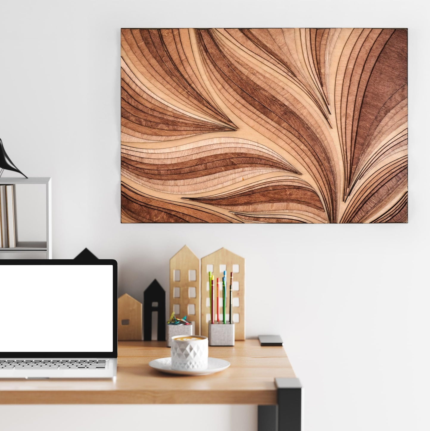 NEODECO Parametric Frameless Wood Wall Art, 3D Acoustic Wall Panel of Parametric Cut & Stained Birch Plywood Layers, Geometric Wall Hanging, Abstract Wood Wall Decor (Small)
