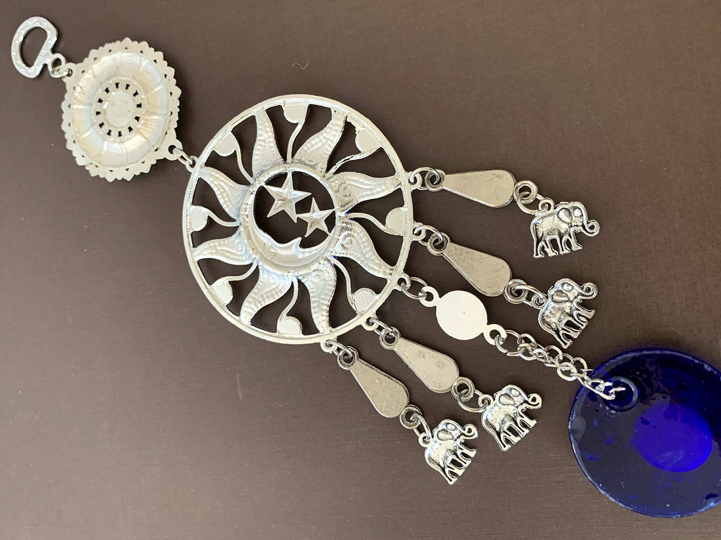 Turkish Sun,Moon & Stars Evil Eye Wall Hanging, Blue Nazar Glass Decor, Celestial Guardian Ornament for Home -CL17