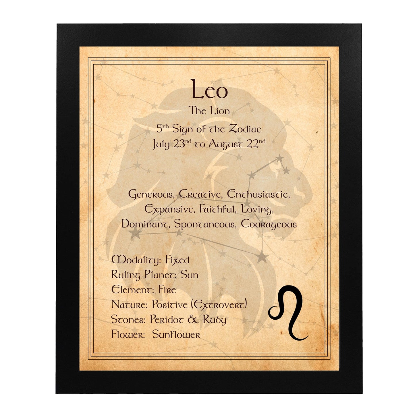 AMERICAN LUXURY GIFTS Leo The Lion Zodiac Constellation - Spiritual Horoscope Wall Art - Inspirational Home Office Bedroom Decor - 8x10 Unframed Print