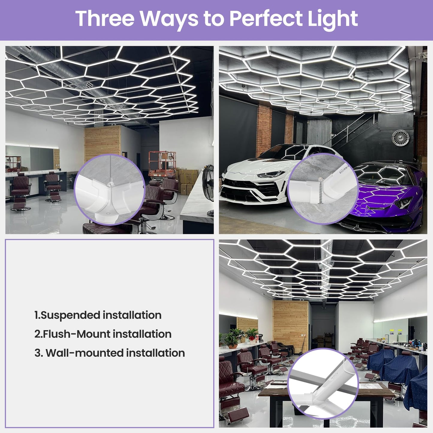 X-Litall Hexagon Garage Led Lights Dimmable- Hexagon LED Lights, 6500K 17280LM Car Ceiling Detailing Shop Lights for Garage, Basement, Workshop, Warehouse, Gym, Barber, Auto Beauty Shop 5-Pack