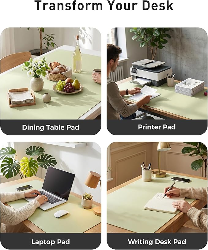 Aothia Faux Leather Desk Mat - Large Mouse Pad, Non-Slip PU Leather Blotter, Waterproof Writing Surface for Office and Home (Grass Green, 42" x 17")