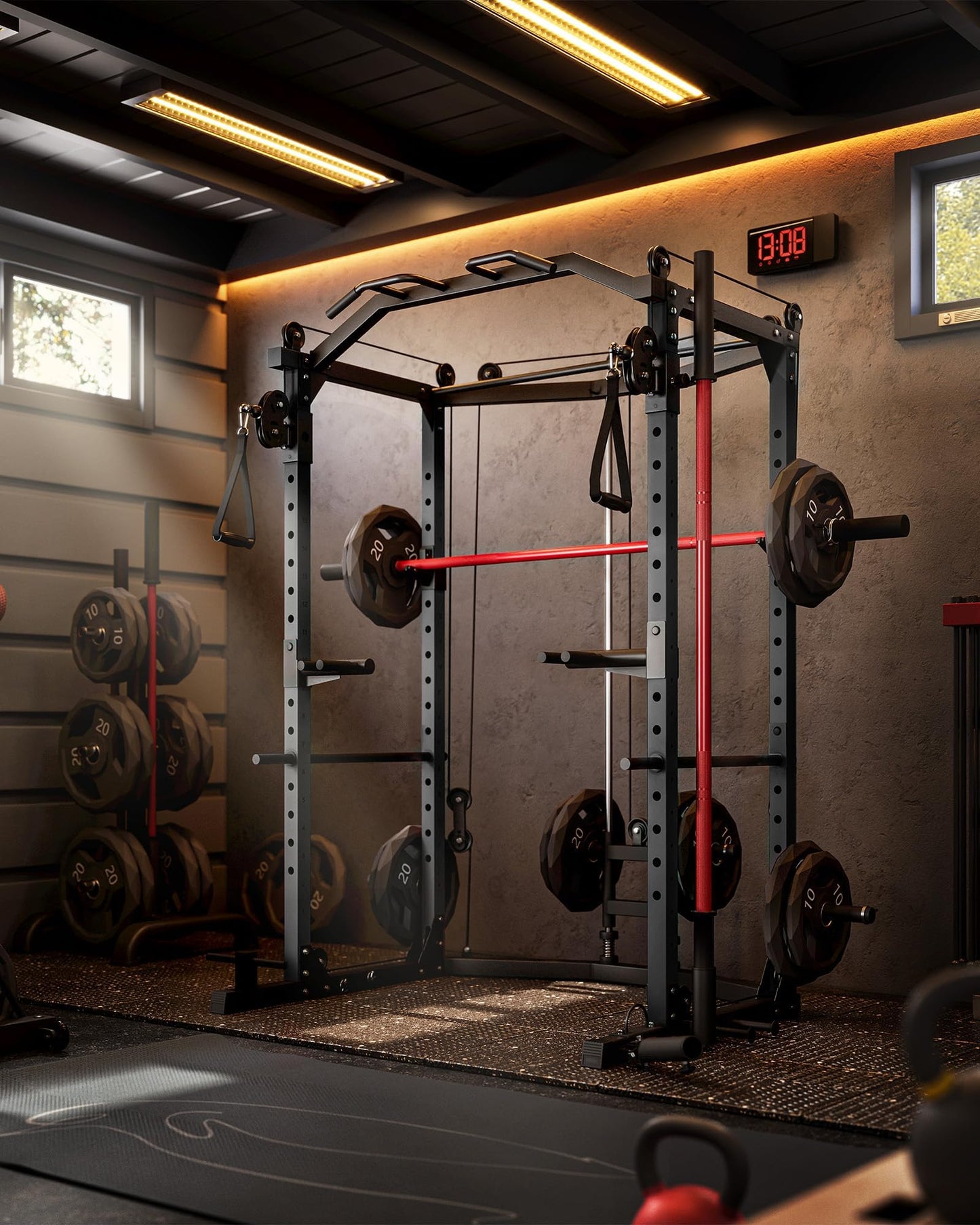 GarveeLife Power Cage, Multi-Functional Power Racks for Home Gym with Cable Crossover System, 1600 LBS Weight Capacity Fitness Squat Rack for Strength Workout with Training Attachment, Black