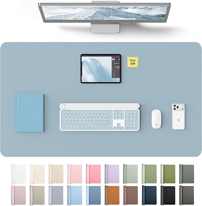 YSAGi Leather Desk Protector, Office Mat, Large Mouse Mat, Non-Slip PU Leather Blotter, Laptop Desk Mat, Waterproof Writing Pad for Office and Home(Ice Blue, 40" x 24")