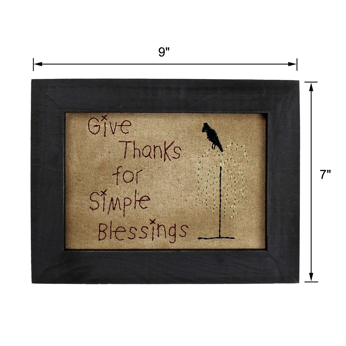 CVHOMEDECO. Primitives Antique Give Thanks for Simple Blessings Stitchery Frame Wall Mounted Hanging Decor Art, 9 x 7 Inch