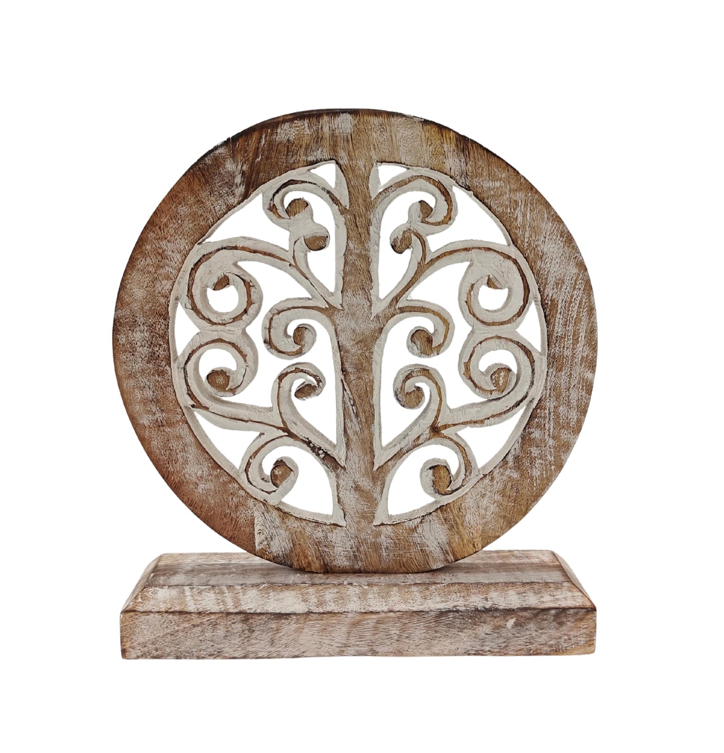 VANIYA CRAFTS® Handmade Wooden Tree of Life Sculpture – Carved Table Decor Statue for Home, Office, Bedroom, or Living Room | Gift Decoration (Antique White)