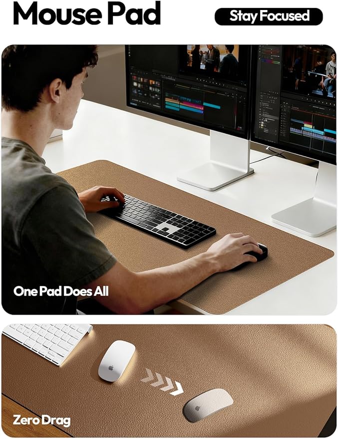 YSAGi Leather Desk Pad Protector, Office Desk Mat, Large Mouse Pad, Non-Slip PU Leather Desk Blotter, Laptop Desk Pad, Waterproof Desk Writing Pad for Office and Home (Shiny Bronze, 47" x 17")