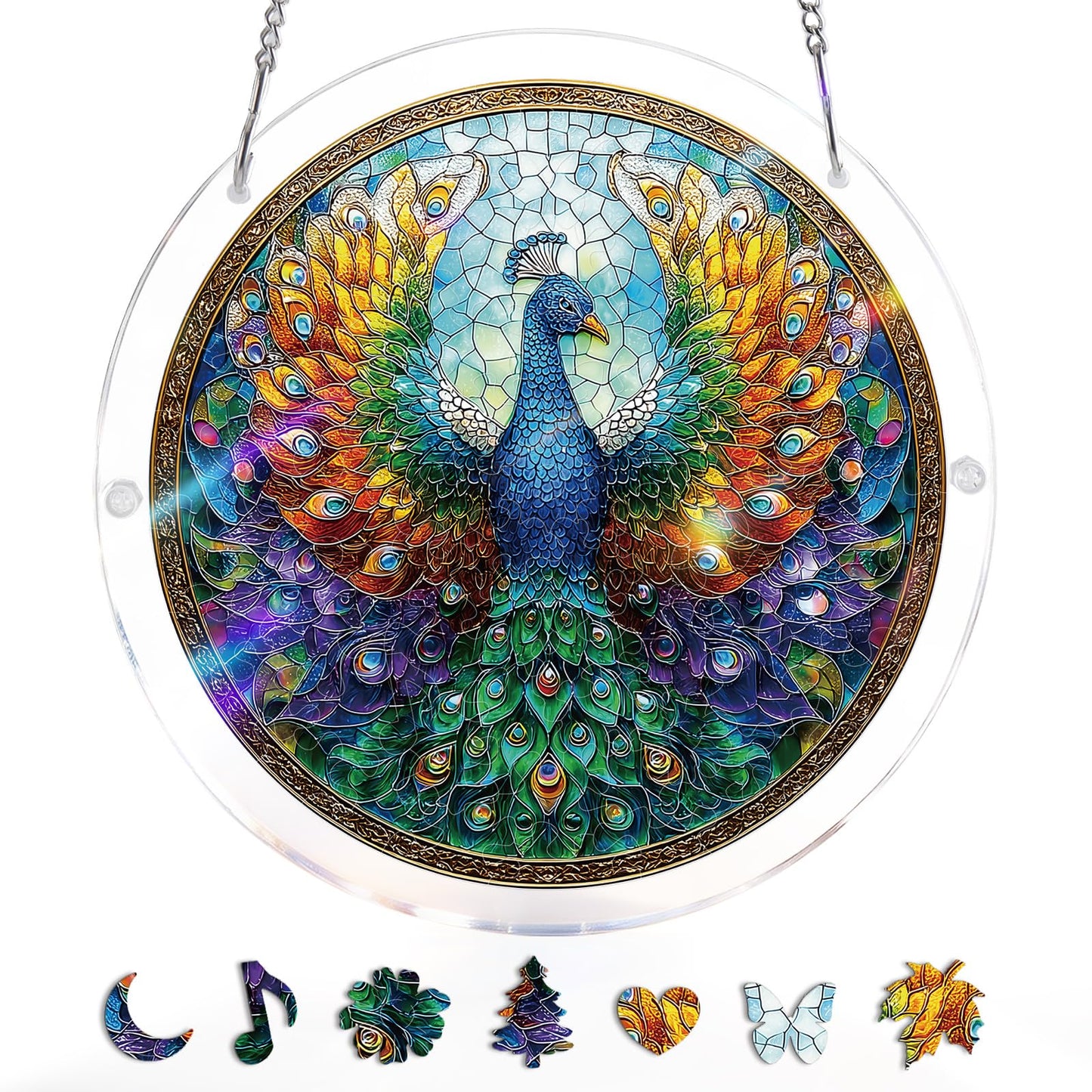 Acrylic Puzzle Suncatcher 83 Pieces, Peacock of Radiance Sun Catchers Puzzle, DIY SunCatchers Puzzles Window Hanging, Home & Garden Decor, 7.4 in