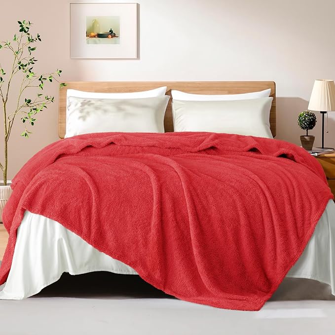 Exclusivo Mezcla Fleece Bed Blankets Queen Size, Ultra Soft, Lightweight and Fuzzy Red Blanket for Women, Home Decor, 90x90 Inches