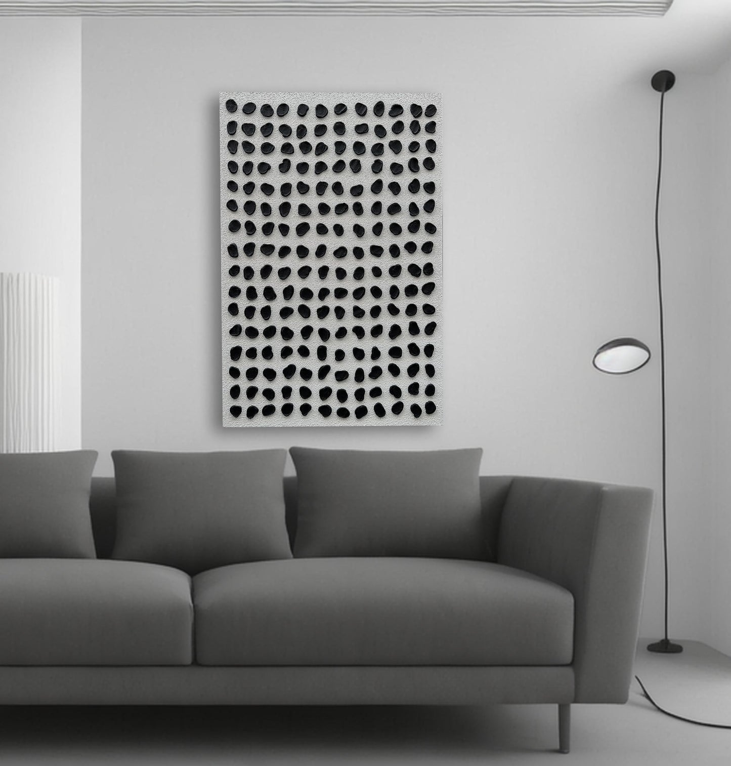 NANKAI Art Hand-painted Black and white three-dimensional texture abstract oil painting, 45x30 inches. Contemporary minimalist art wall decoration painting for home