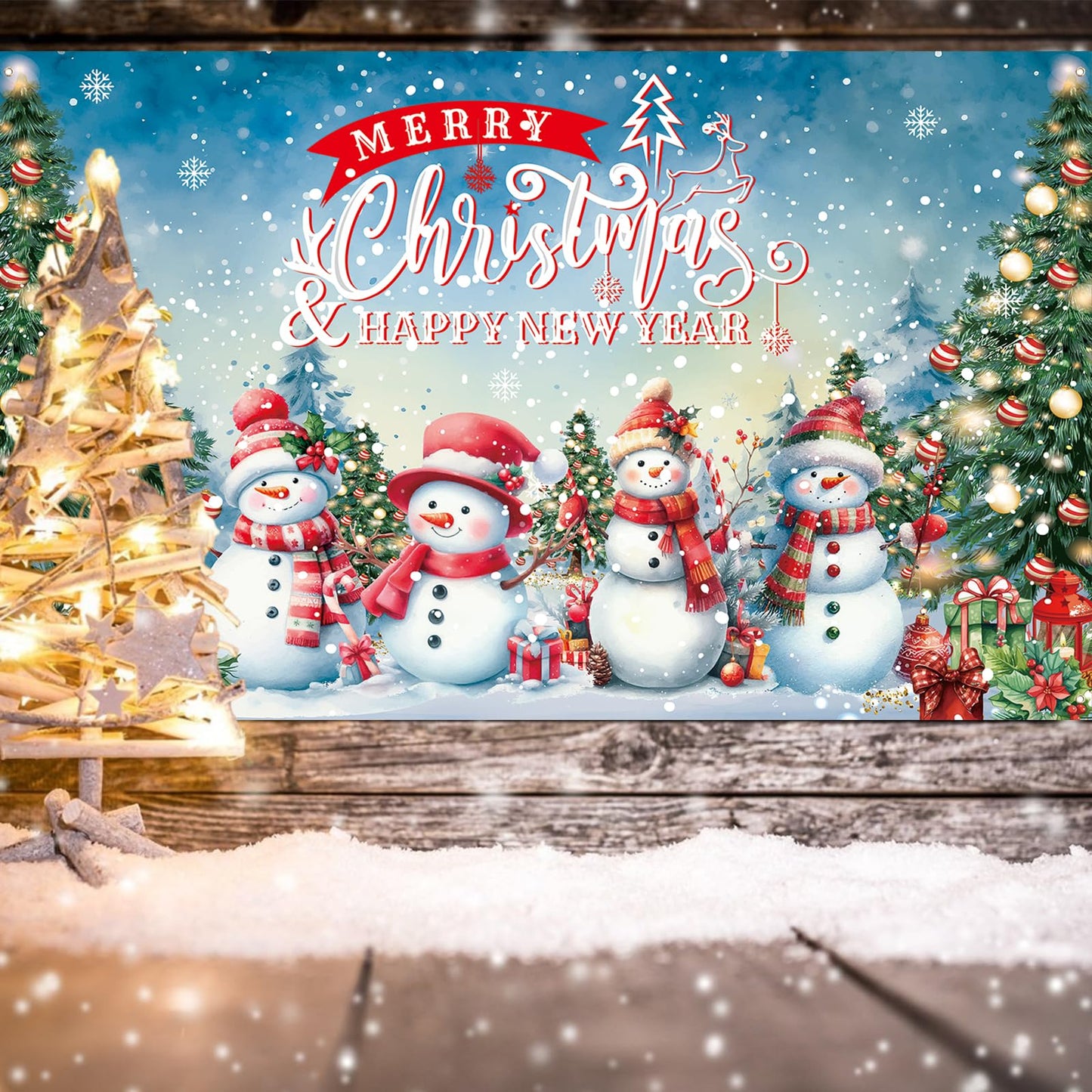 HILAVO 6x3.6ft Large Christmas Banner Backdrop, Snowman Merry Christmas Banner Indoor Xmas Photography Background Party Decoration for Xmas New Year Party Photo Booth Wall Hanging Decor
