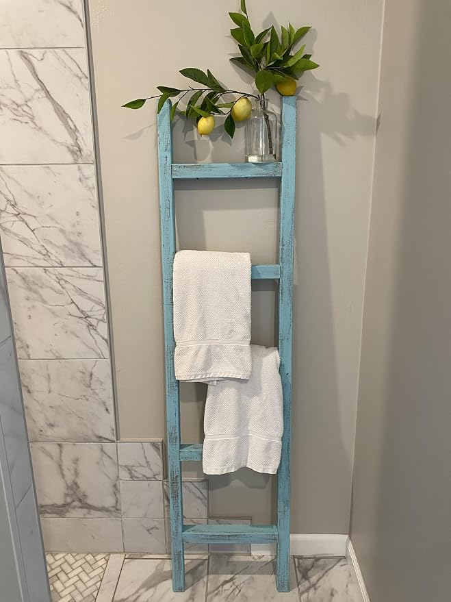 BarnwoodUSA Rustic Farmhouse Decorative Ladder - Our 5 ft Ladder can be Mounted Horizontally or Vertically and is Crafted from Upcycled Wood | No Assembly Required | Blue