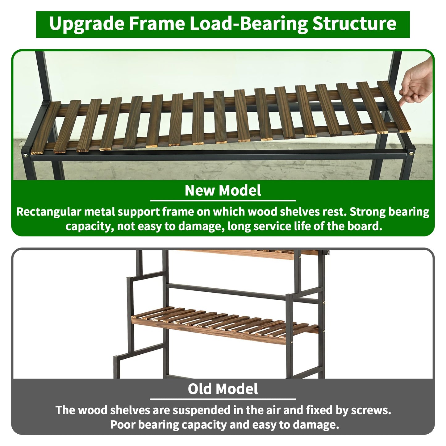 Large Plant Stand Indoor Outdoor, 3 Tier Heavy Duty Hanging Plant Stand with Bar, 60 Inch Tall Metal & Wood Ladder Shape Plant Shelf, Black Plant Display Rack Plant Shelves for Garden Patio Balcony