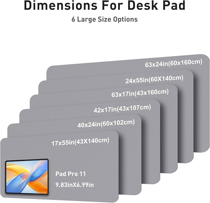Aothia Faux Leather Desk Mat - Large Mouse Pad, Non-Slip PU Leather Blotter, Waterproof Writing Surface for Office and Home (Light Grey, 42" x 17")