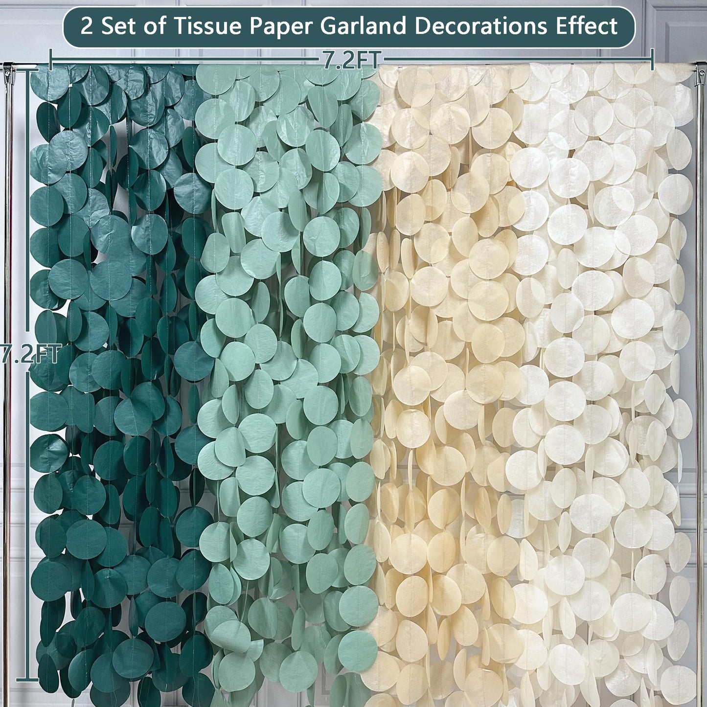 205Ft Sage Green Circle Dot Garland Backdrop Dusty Green Tissue Paper Polka Dots Hanging Streamer for Woodland Jungle Safari Neutral Birthday Baby Shower Wedding Engagement Party Decorations Supplies