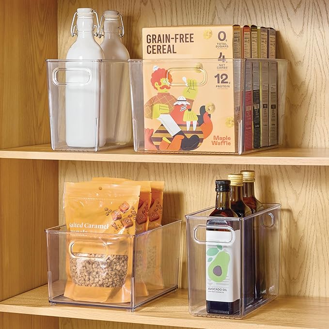 iDesign Tall Plastic Storage Bin with Handles, Set of 2, Clear | For Fridge or Freezer, Made in USA