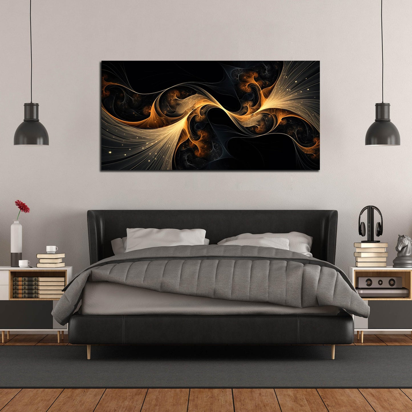 Ouzzlie Large Black Wall Art Abstract Wall Decor Gold Canvas Art Picture Artwork for Living Room Bedroom Office 29" x 59"