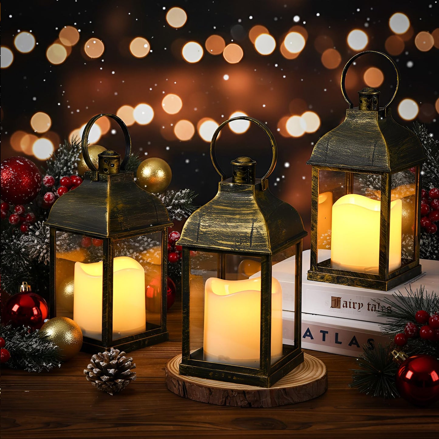 Kittmip 12 Set 10 Inch Bronze Decorative Candle Lanterns Bulk Lanterns Centerpiece with LED Flameless Candle Indoor Outdoor Battery Powered Hanging Lights for Wedding Mother Day Party Decoration
