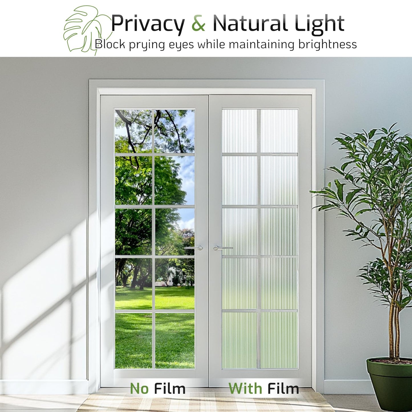 LUTE Reeded Glass Window Privacy Film, Frosted Glass Film, Removable 3D Decorative Decals Sun Blocking Anti UV Door Window Cover, No Glue Static Cling Vinyl for Bathroom Home Office, 17.5" x 78.7"